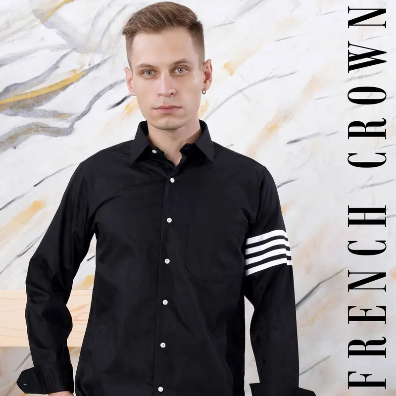 Jade Black Arm Striped Jacquard Textured Premium Giza Cotton Designer Shirt 1