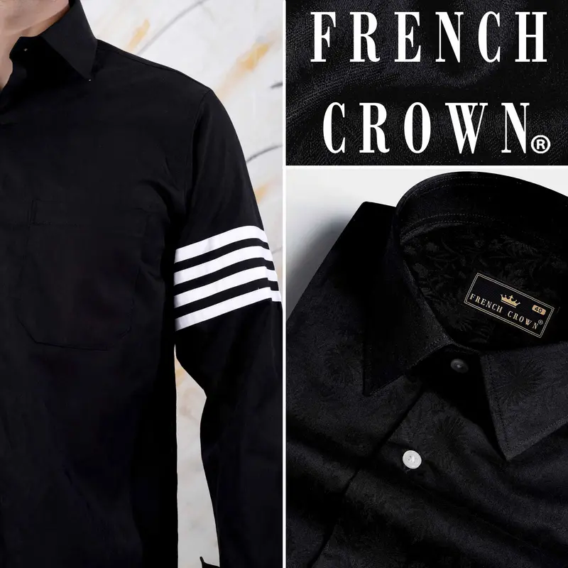 Jade Black Arm Striped Jacquard Textured Premium Giza Cotton Designer Shirt 11