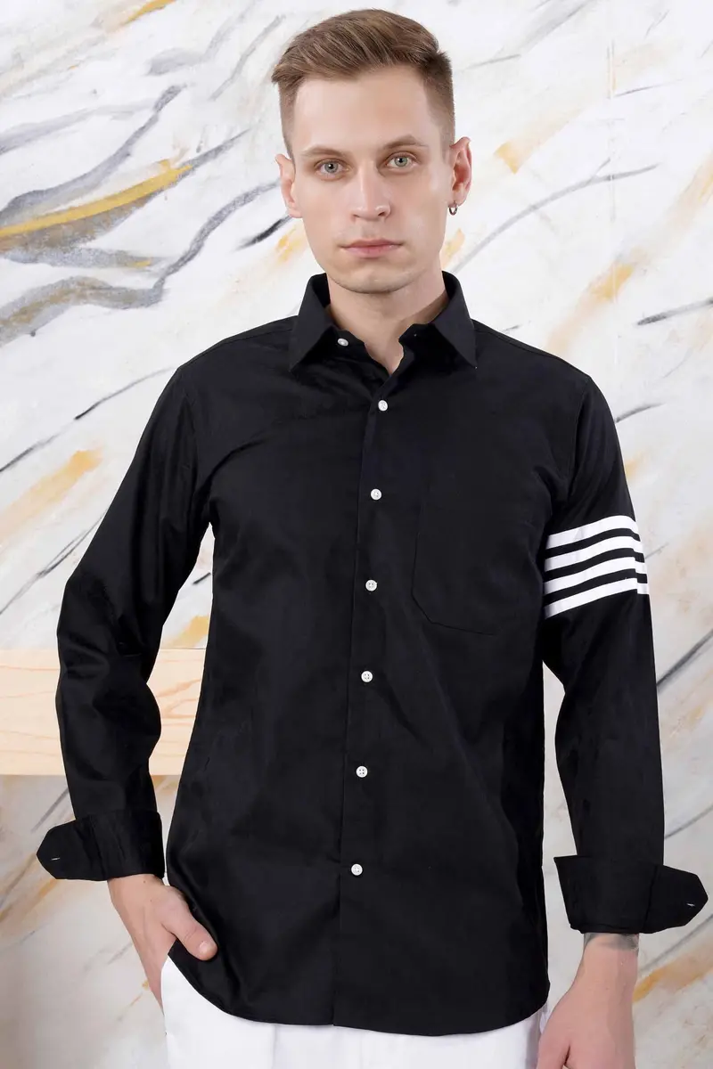Jade Black Arm Striped Jacquard Textured Premium Giza Cotton Designer Shirt 2
