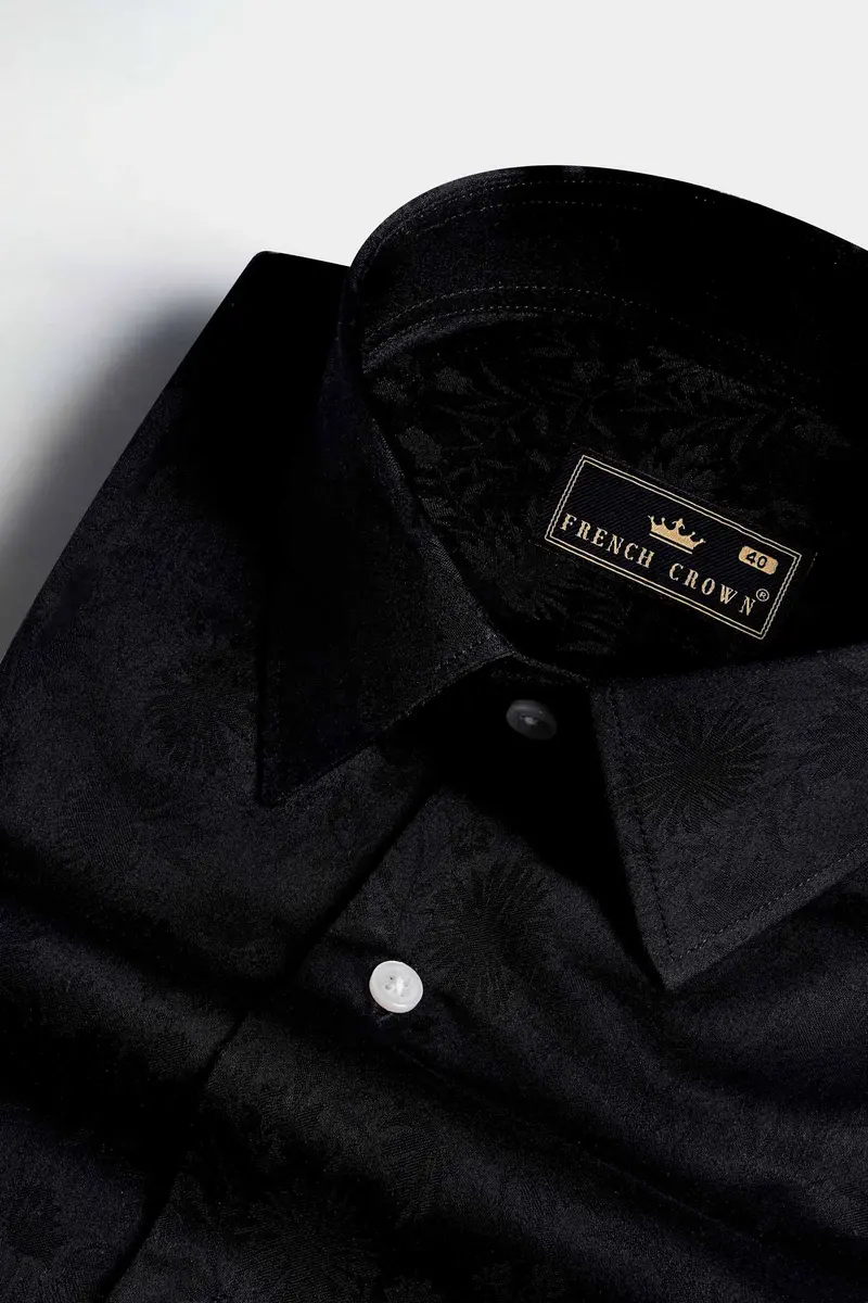 Jade Black Arm Striped Jacquard Textured Premium Giza Cotton Designer Shirt 4
