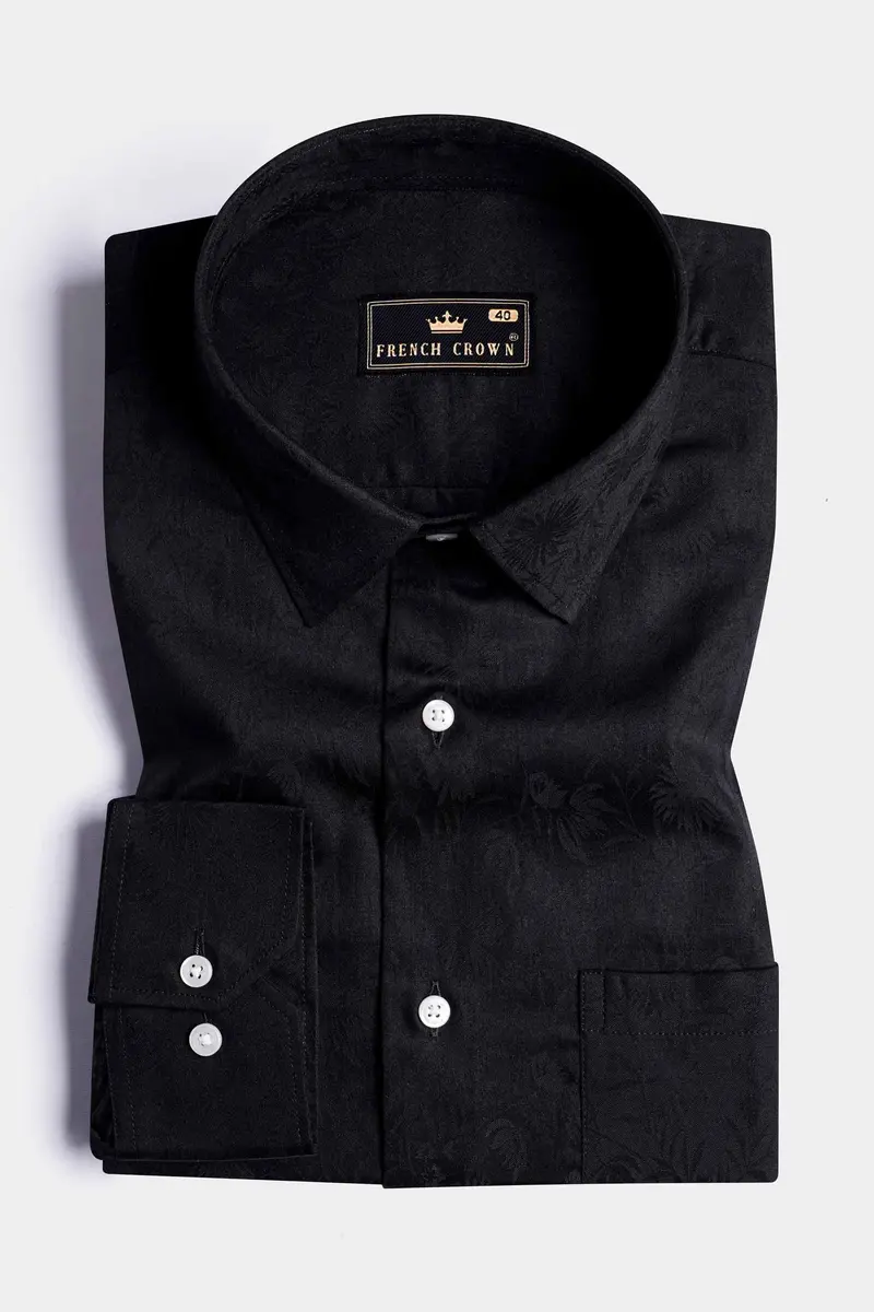 Jade Black Arm Striped Jacquard Textured Premium Giza Cotton Designer Shirt 5