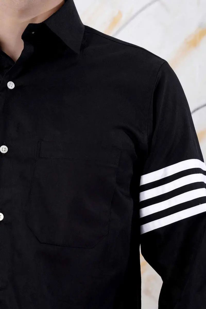 Jade Black Arm Striped Jacquard Textured Premium Giza Cotton Designer Shirt 6