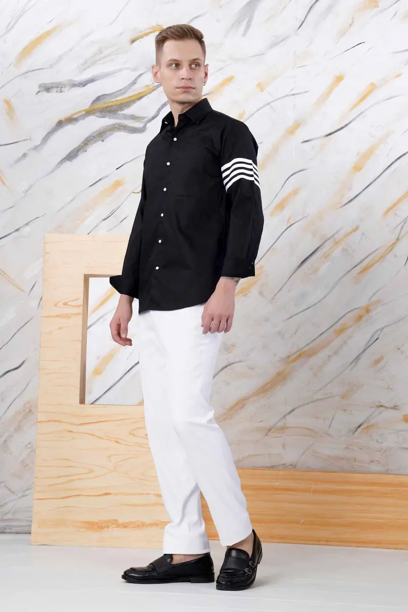 Jade Black Arm Striped Jacquard Textured Premium Giza Cotton Designer Shirt 7