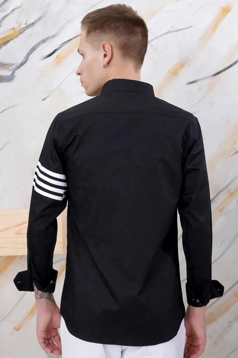 Jade Black Arm Striped Jacquard Textured Premium Giza Cotton Designer Shirt 8