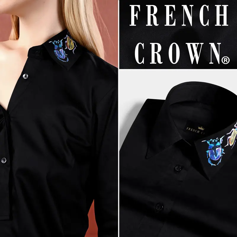 Jade Black Beetle Hand Painted Premium Cotton Designer Shirt 1