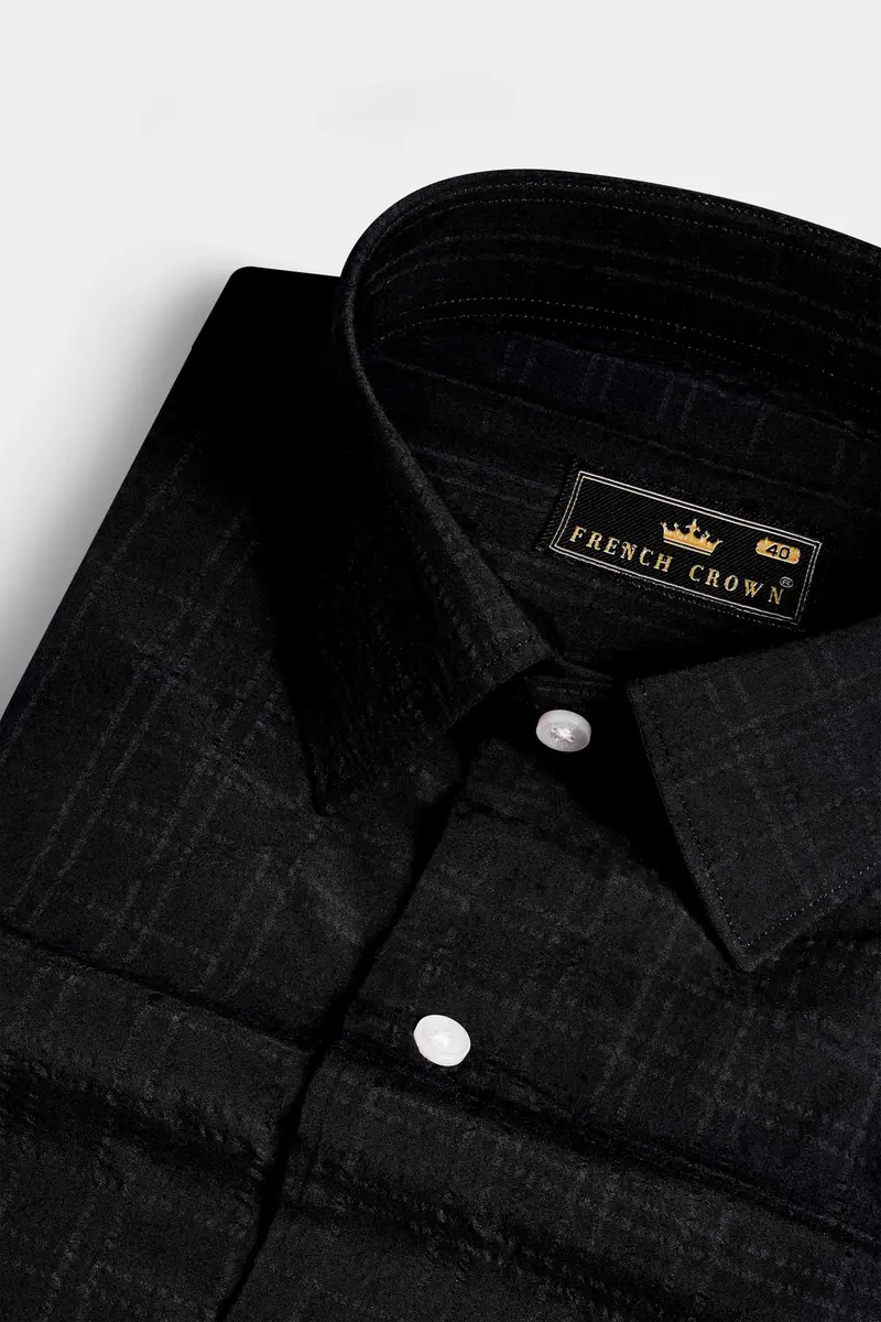 Jade Black Checkered Seersucker Premium Cotton Shirt 1