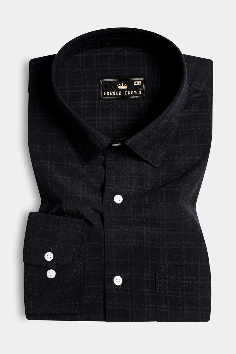 Jade Black Checkered Seersucker Premium Cotton Shirt 3