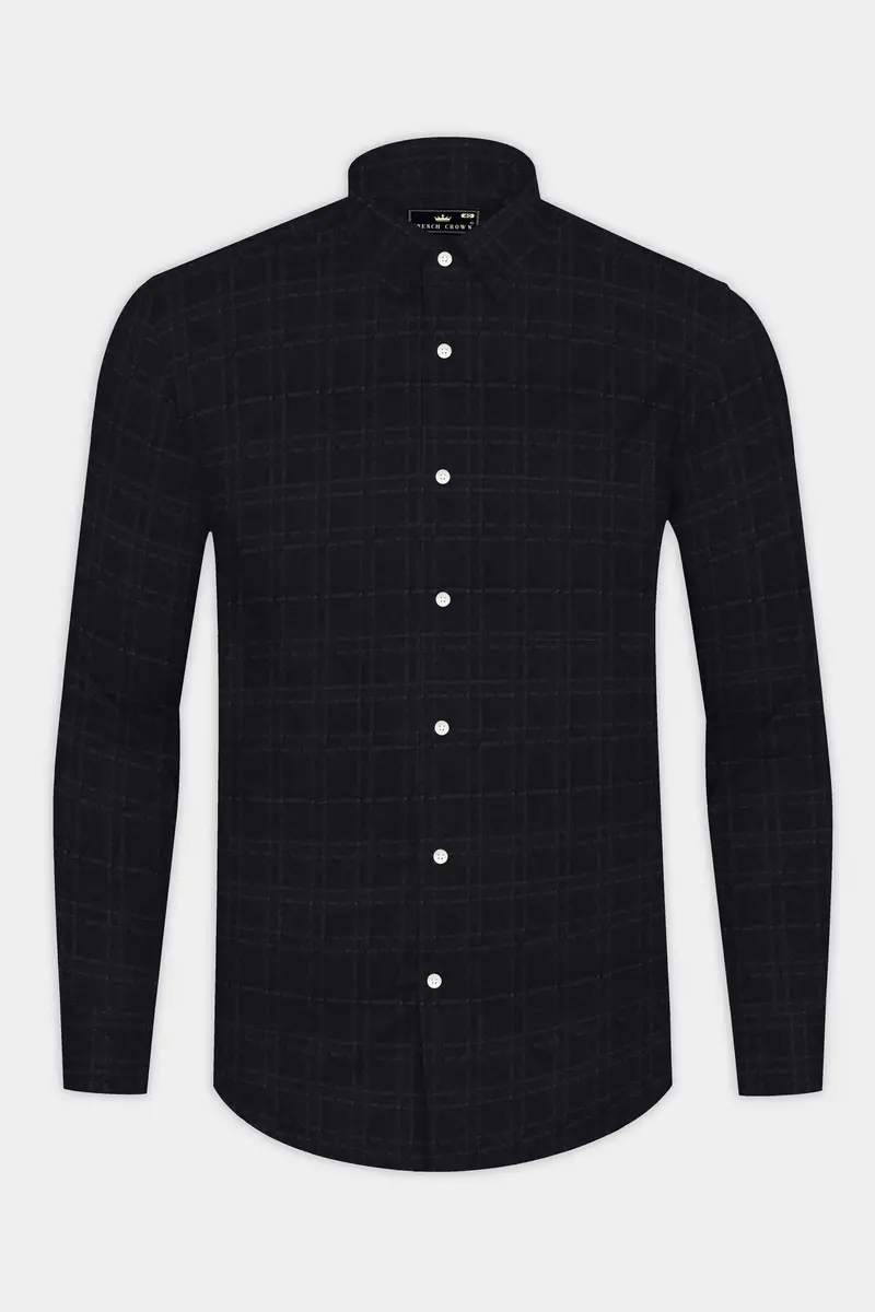 Jade Black Checkered Seersucker Premium Cotton Shirt 4