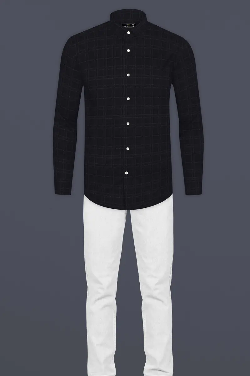Jade Black Checkered Seersucker Premium Cotton Shirt 6