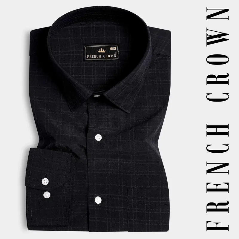 Jade Black Checkered Seersucker Premium Cotton Shirt 7