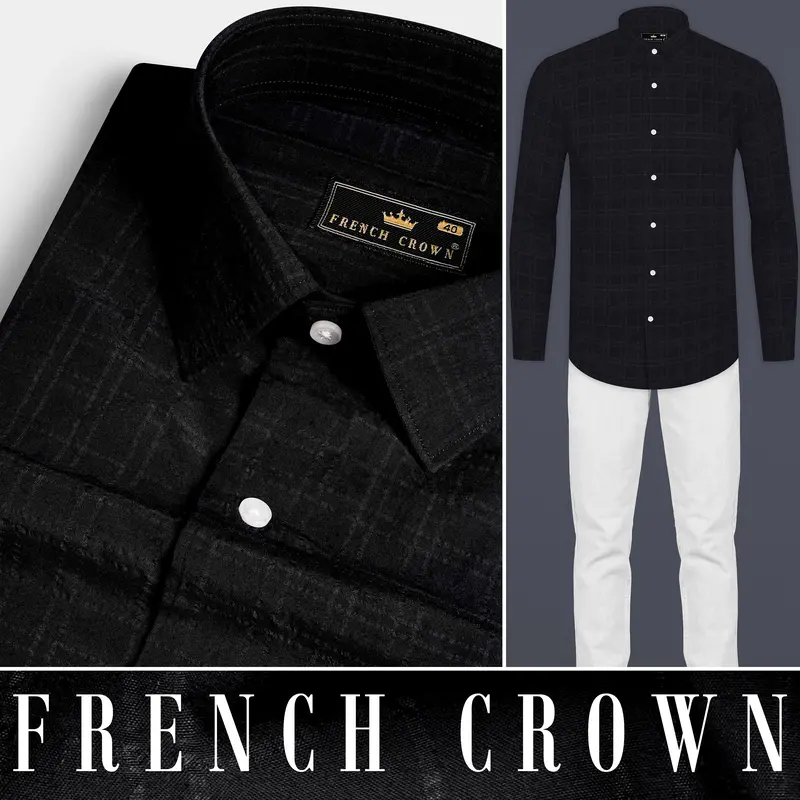 Jade Black Checkered Seersucker Premium Cotton Shirt 9