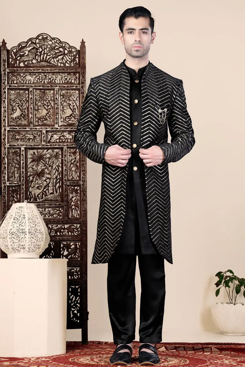 Jade Black Chevron Thread And Sequin Embroidered Indo-Western 2
