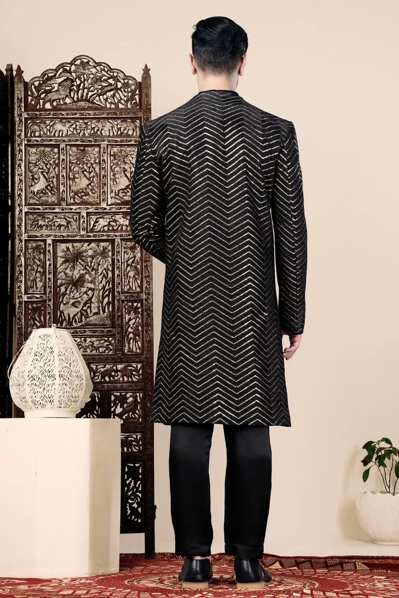 Jade Black Chevron Thread And Sequin Embroidered Indo-Western 8