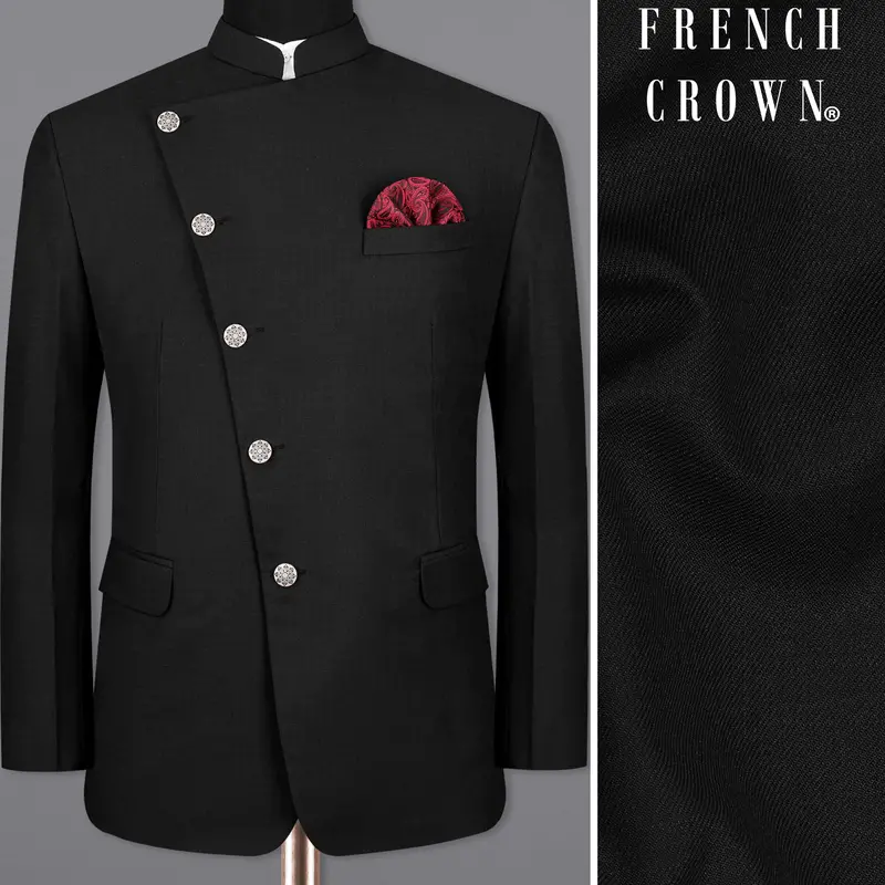 Jade Black Cross Placket Bandhgala Blazer 1