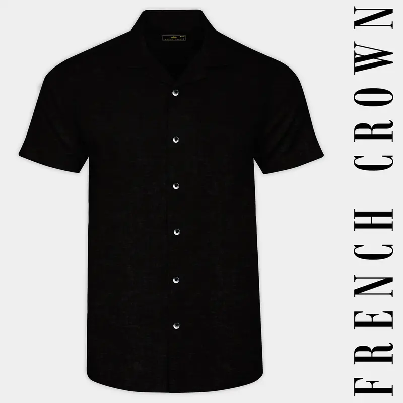 Jade Black Cuban Collar Luxurious Linen Shirt 1