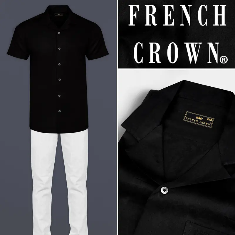 Jade Black Cuban Collar Super Soft Giza Cotton Shirt 1