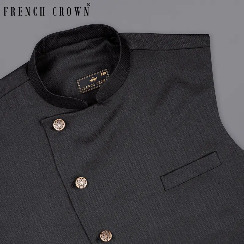 Jade Black Diamond Cross Placket Nehru Jacket 1