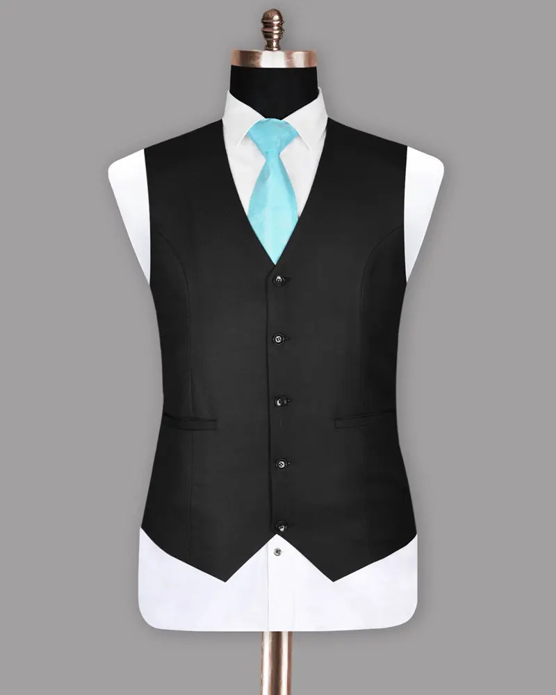 Jade Black Diamond Textured Wool Blend Waistcoat 4