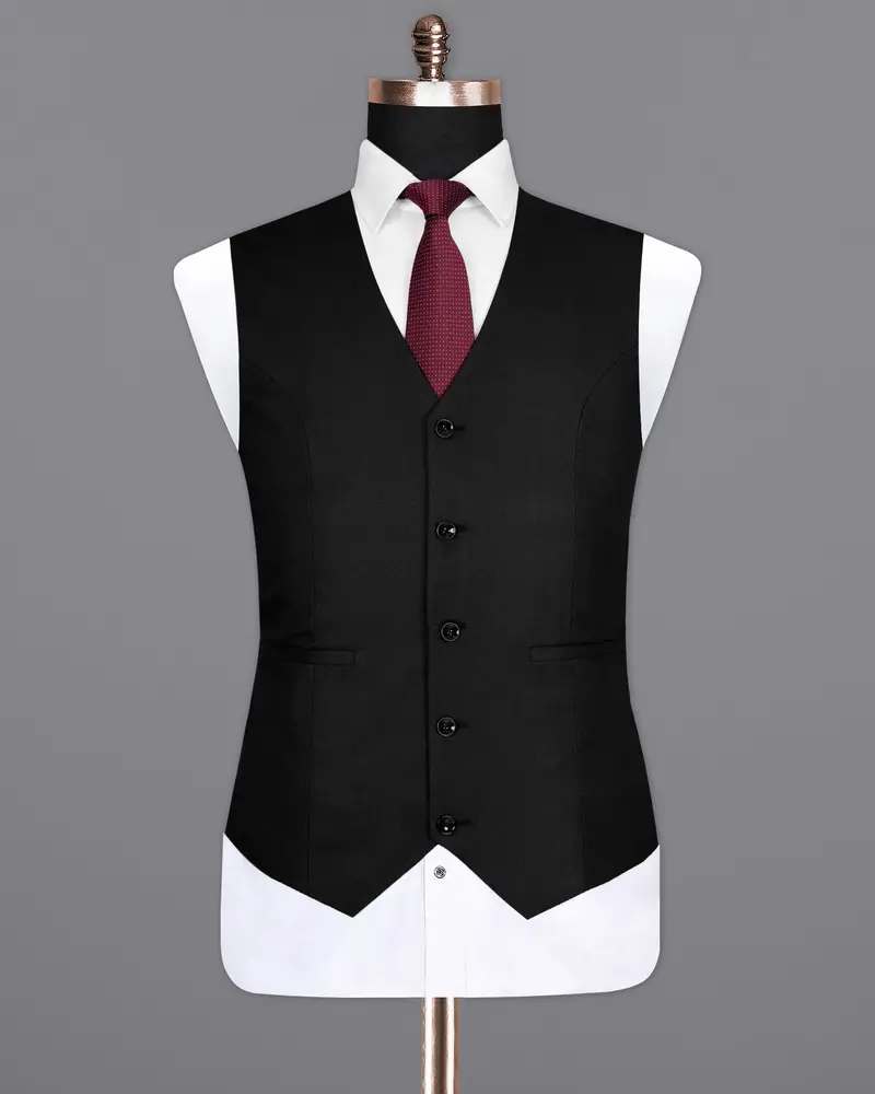 Jade Black Diamond Textured Wool Rich Waistcoat 2
