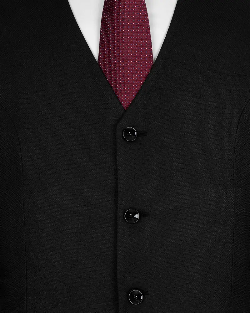 Jade Black Diamond Textured Wool Rich Waistcoat 5