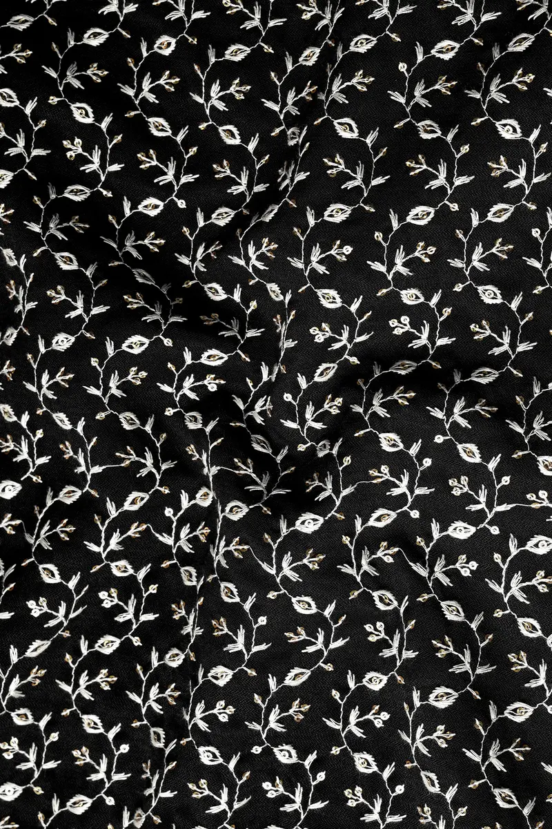 Jade Black Ditsy Pattern Thread And Sequin Embroidered Subtle Sheen Viscose Designer Kurta Set 3