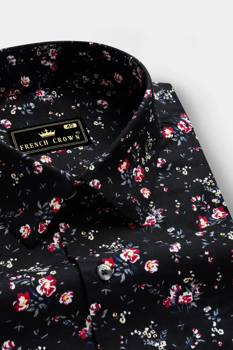Jade Black Ditzy Floral Printed Twill Premium Cotton Shirt 1