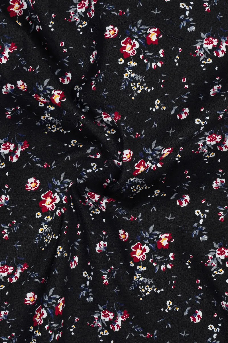 Jade Black Ditzy Floral Printed Twill Premium Cotton Shirt 2