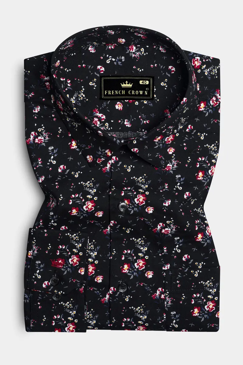 Jade Black Ditzy Floral Printed Twill Premium Cotton Shirt 3