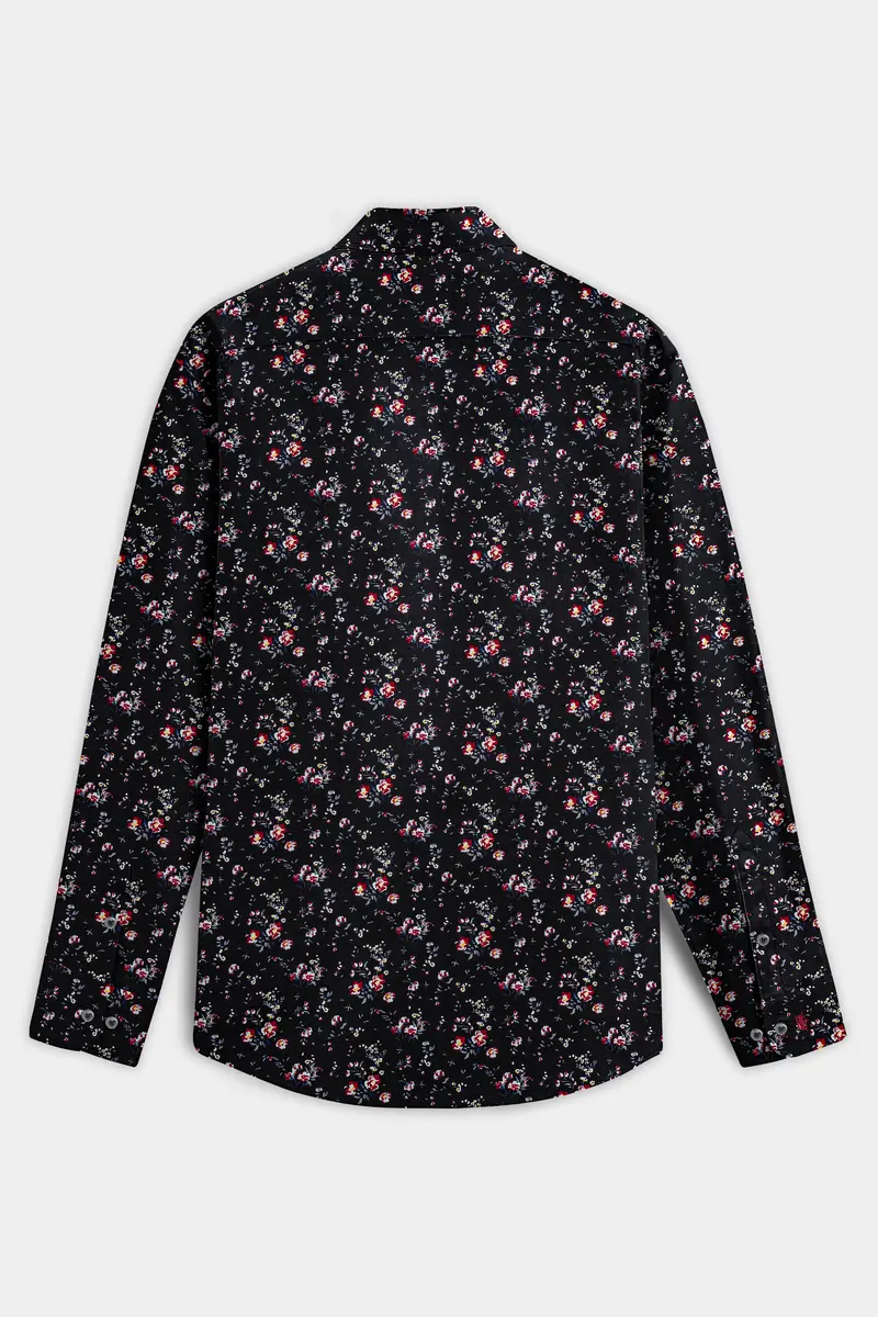 Jade Black Ditzy Floral Printed Twill Premium Cotton Shirt 5