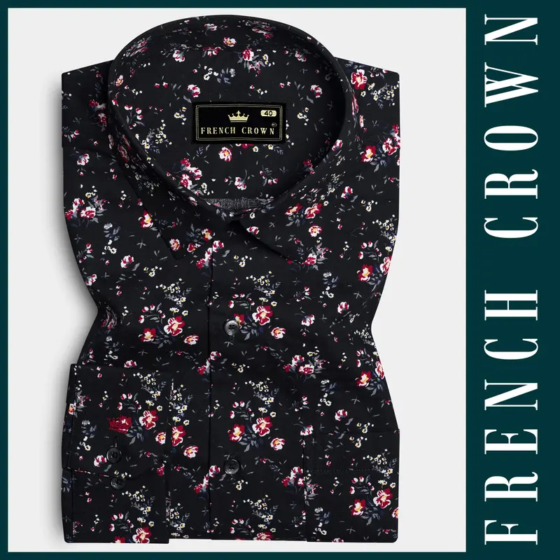Jade Black Ditzy Floral Printed Twill Premium Cotton Shirt 6