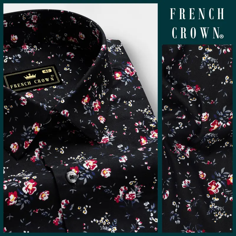 Jade Black Ditzy Floral Printed Twill Premium Cotton Shirt 7