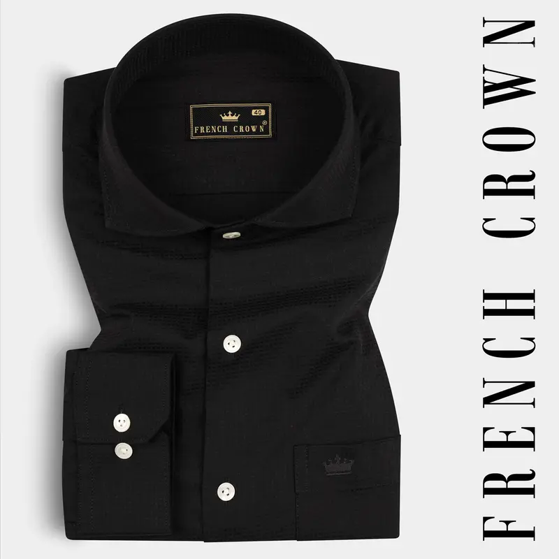 Jade Black Dobby Textured Premium Cotton Shirt 7