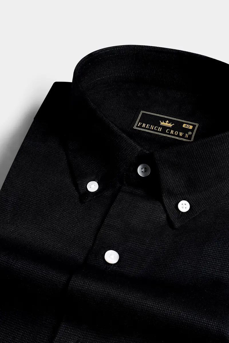 Jade Black Dobby Textured Premium Giza Cotton Button Down Shirt 1