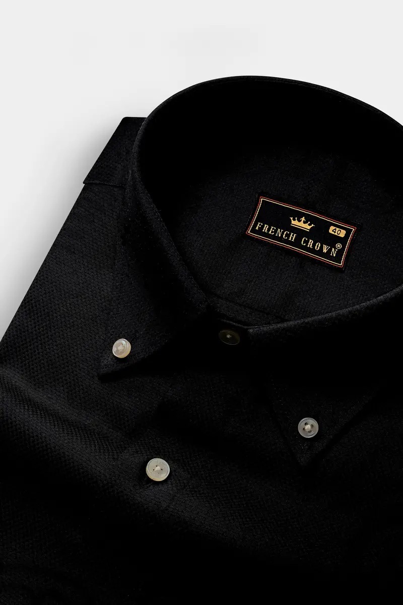 Jade Black Dobby Textured Premium Giza Cotton Button Down Shirt 1