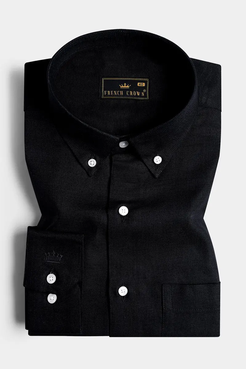 Jade Black Dobby Textured Premium Giza Cotton Button Down Shirt 3