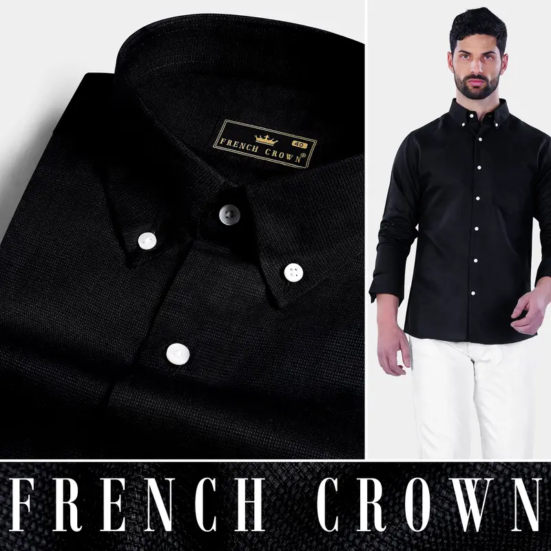 Jade Black Dobby Textured Premium Giza Cotton Button Down Shirt 4