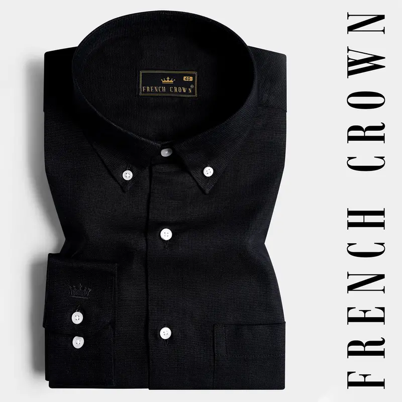 Jade Black Dobby Textured Premium Giza Cotton Button Down Shirt 7