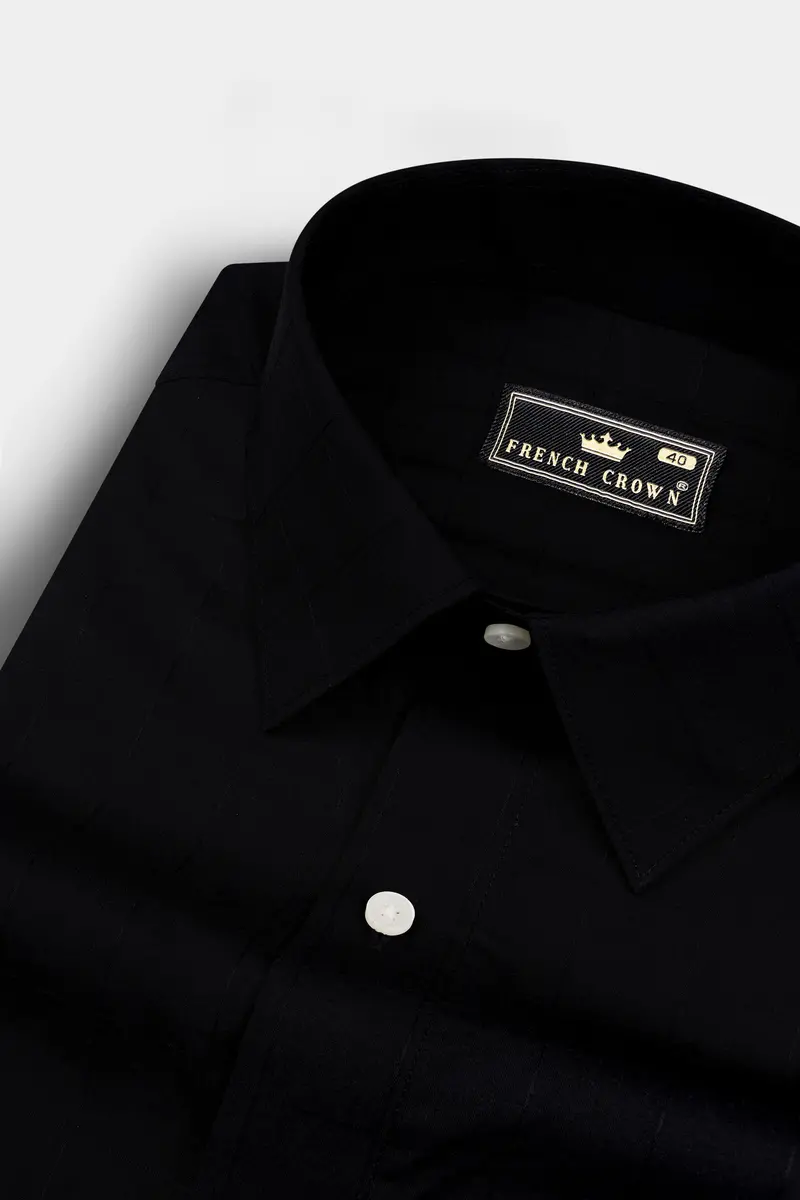 Jade Black Dobby Textured Premium Giza Cotton Shirt 1