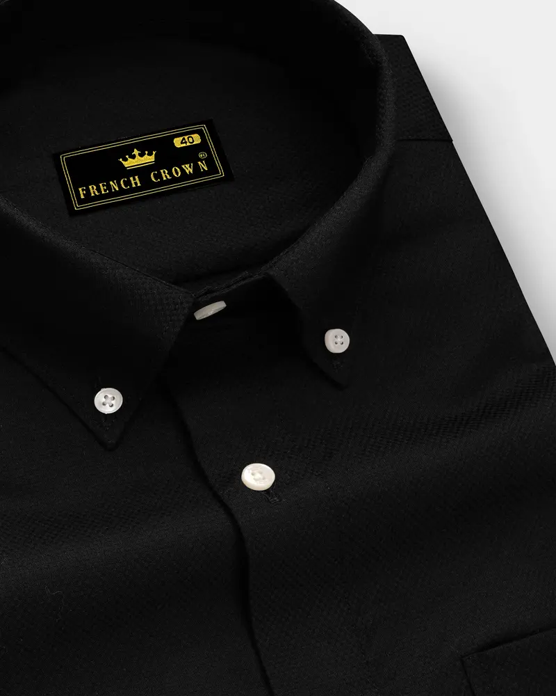 Jade Black Dobby Textured Premium Giza Cotton Shirt 1