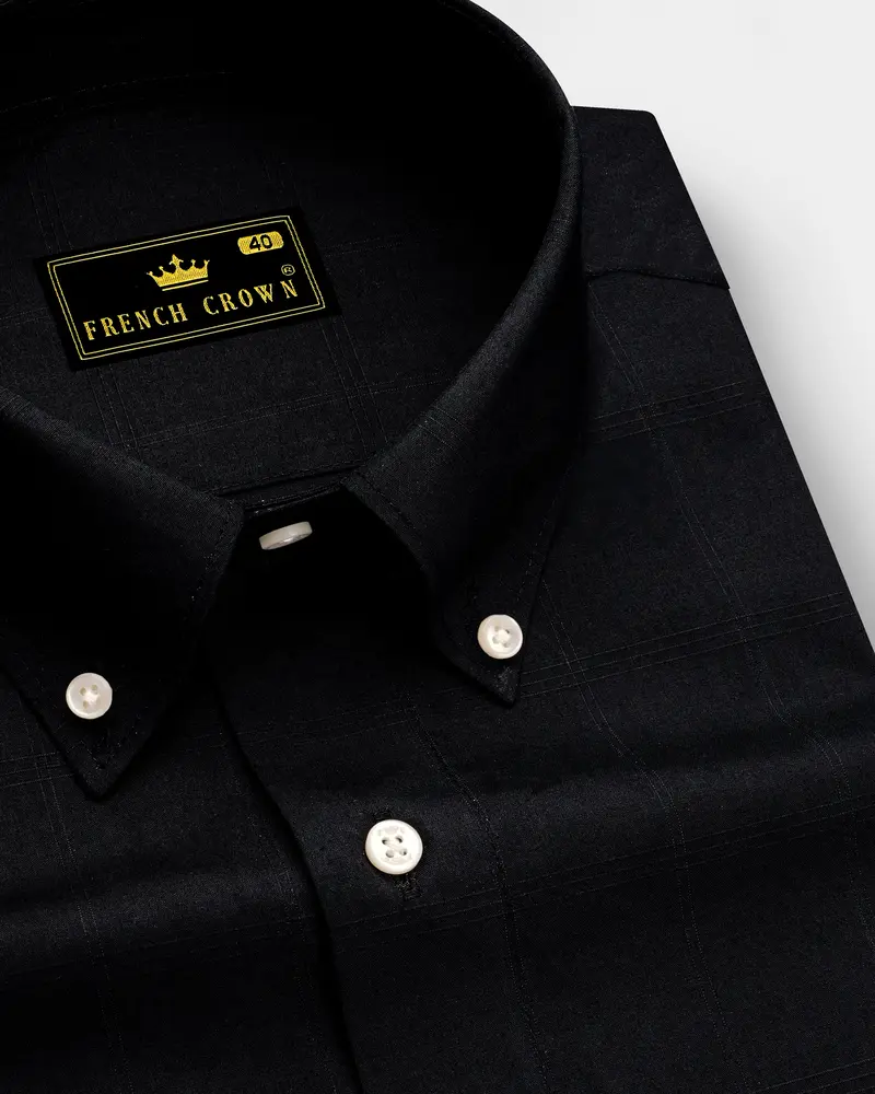 Jade Black Dobby Textured Premium Giza Cotton Shirt 1