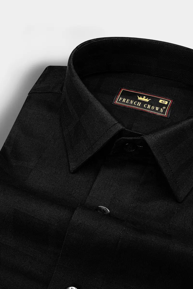 Jade Black Dobby Textured Premium Giza Cotton Shirt 1