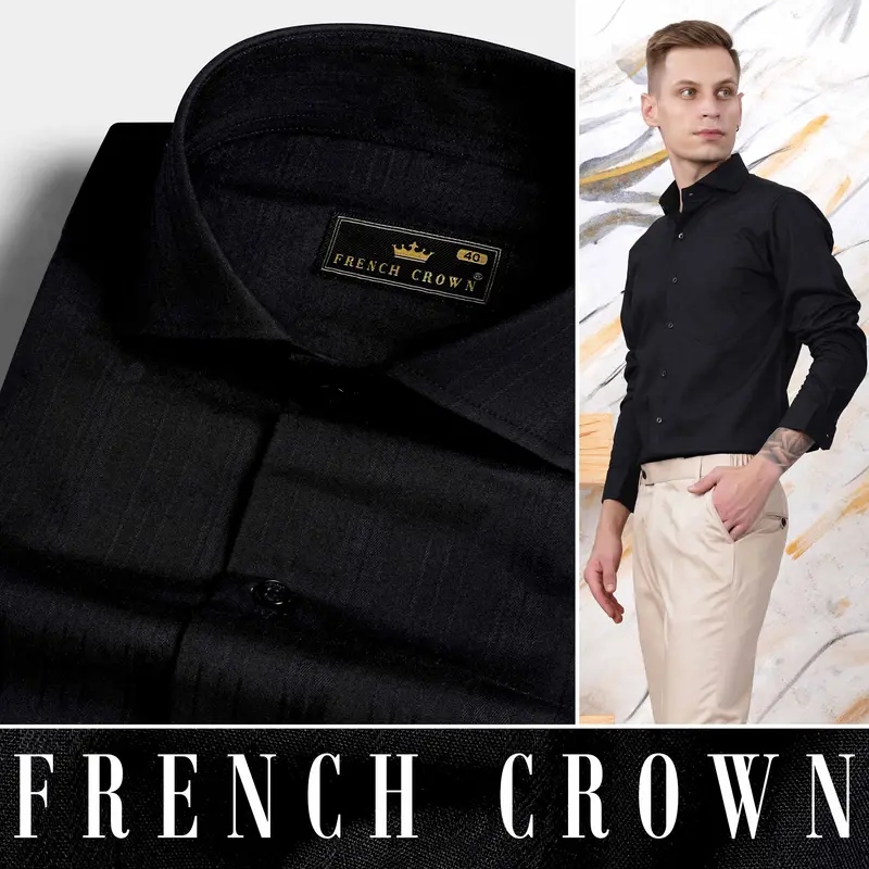 Jade Black Dobby Textured Premium Giza Cotton Shirt 4
