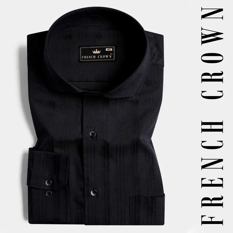 Jade Black Dobby Textured Premium Giza Cotton Shirt 6
