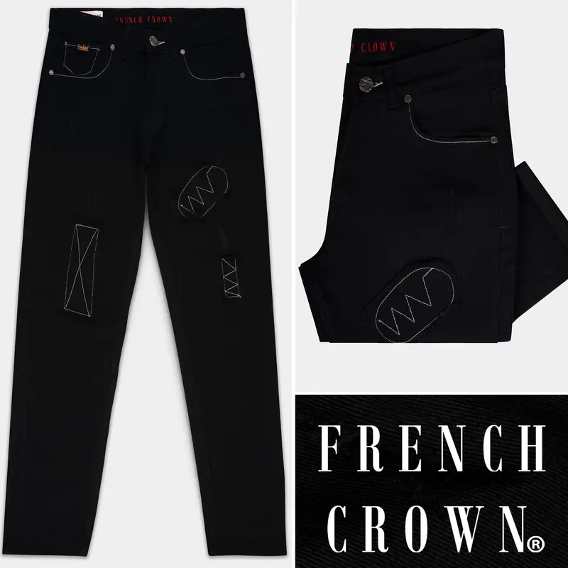 Jade Black Doodle Patch Stretchable Denim 1