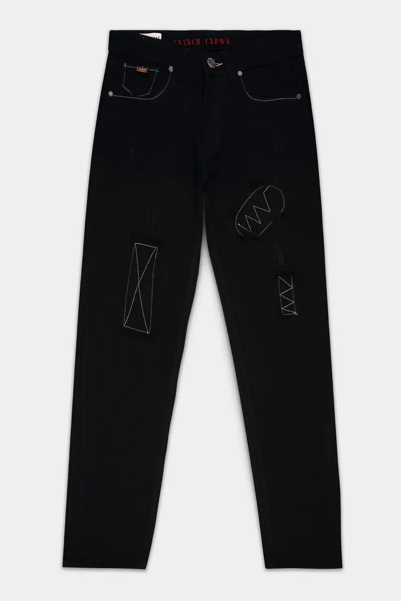 Jade Black Doodle Patch Stretchable Denim 2