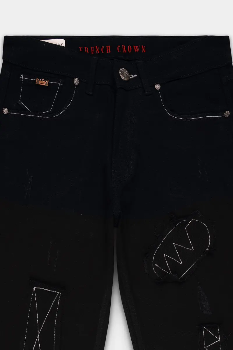 Jade Black Doodle Patch Stretchable Denim 4