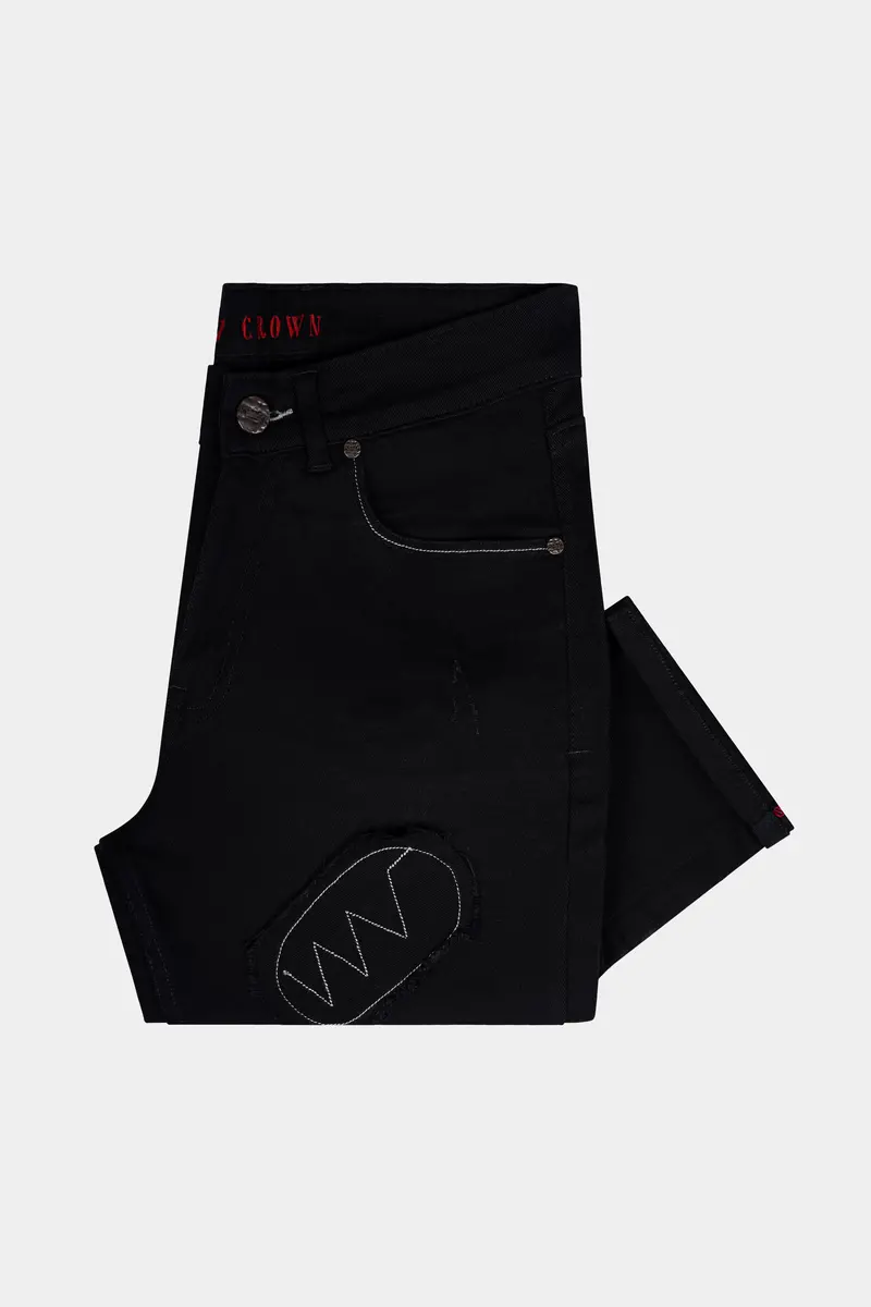 Jade Black Doodle Patch Stretchable Denim 5
