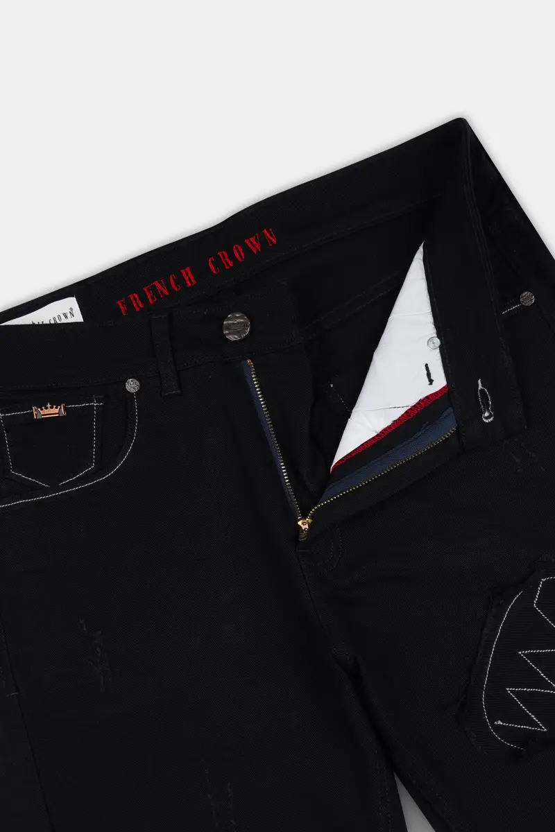 Jade Black Doodle Patch Stretchable Denim 6