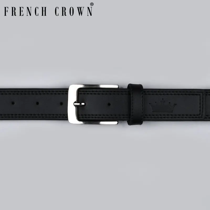 Jade Black Double Handmade Stitched Clean Strap Vegan Leather Belt 1