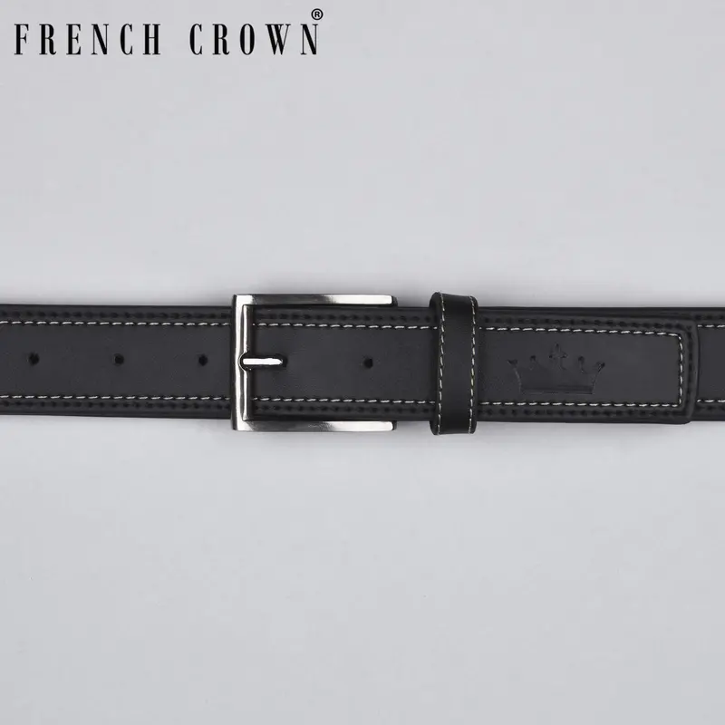 Jade Black Double Handmade Stitched Vegan Leather Handcrafted Belt For Men 1